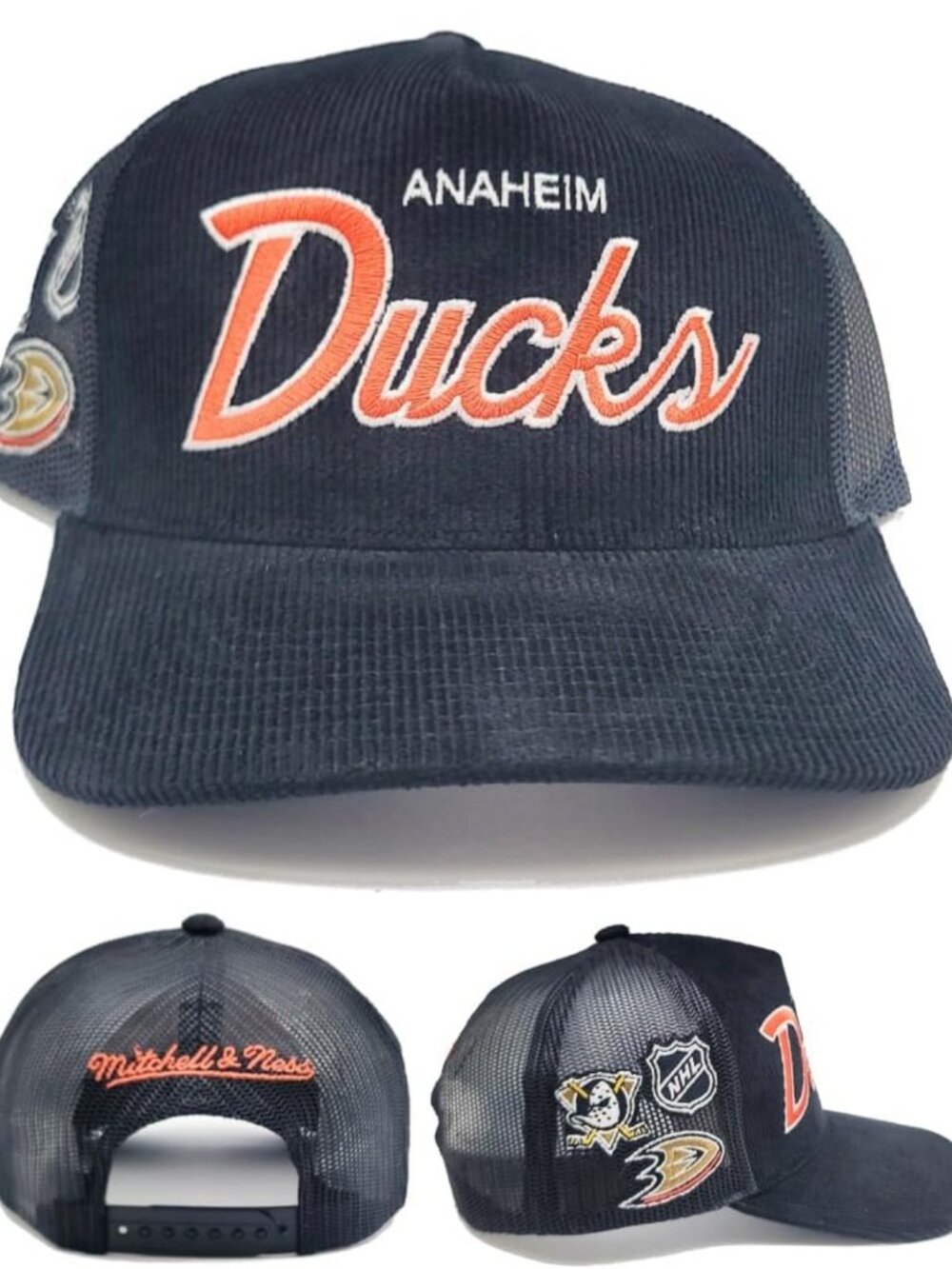 Retro Anaheim Ducks Trucker Mesh Snapback Hat - Black & Orange NHL Cap